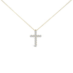 14K Gold 1/2 Cttw Lab Grown Diamond 11 Stone Cross Pendant Necklace