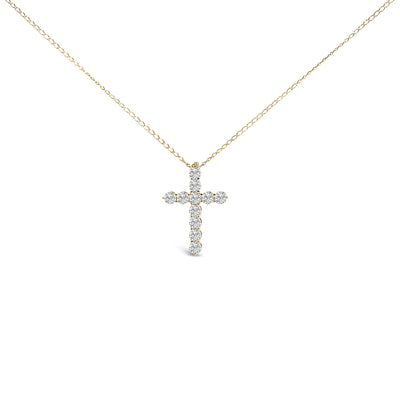 14K Gold 1/2 Cttw Lab Grown Diamond 11 Stone Cross Pendant Necklace