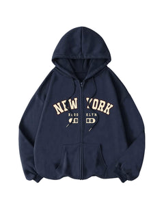 SOLY HUX Womens Zip Up Hoodies Letter Print Drawstring Long Sleeve Sweatshirt Jacket with Pocket Dark Blue Letter Medium