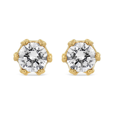 14K Yellow Gold 2.0 Cttw Round Diamond Crown Stud Earrings (I-J Color, I1-I2 Clarity)