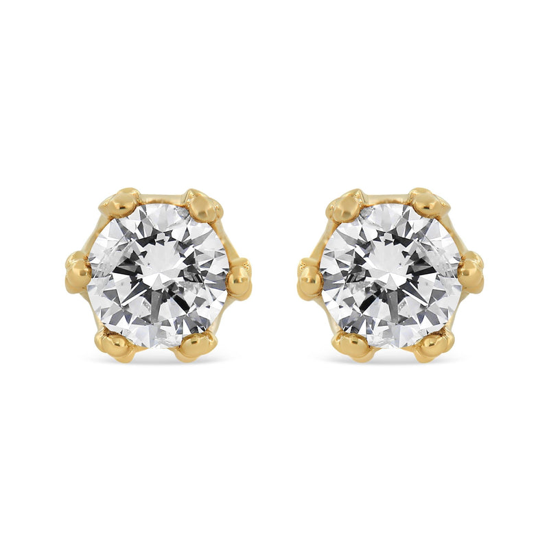 14K Yellow Gold 2.0 Cttw Round Diamond Crown Stud Earrings (I-J Color, I1-I2 Clarity)