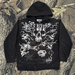 Punk Dark Skull Printed Hoodie Zip Cardigan Pullover