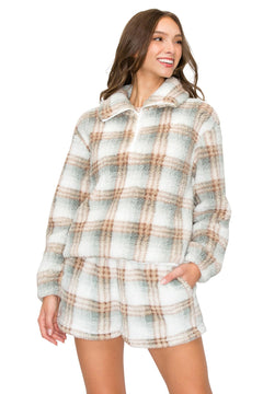 Cali1850 Half Zip-Up Sherpa Pullover - Cozy Printed Soft and Warm Fluffy Fleece with Comfy Silhouette Top Sage Neutral M