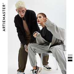 Zip-Up Solid Color Crew Neck Sweatshirt