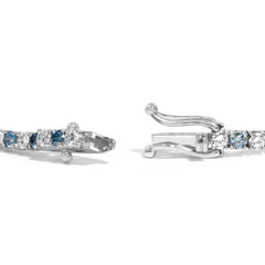 14K White Gold 4.0 Cttw Alternating White and Blue Lab Grown Diamond Tennis Bracelet - 7" inches