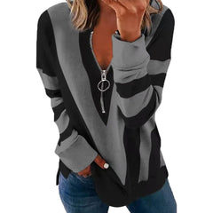 Printed Long Sleeve V-Neck Zip Casual Sweatshirt